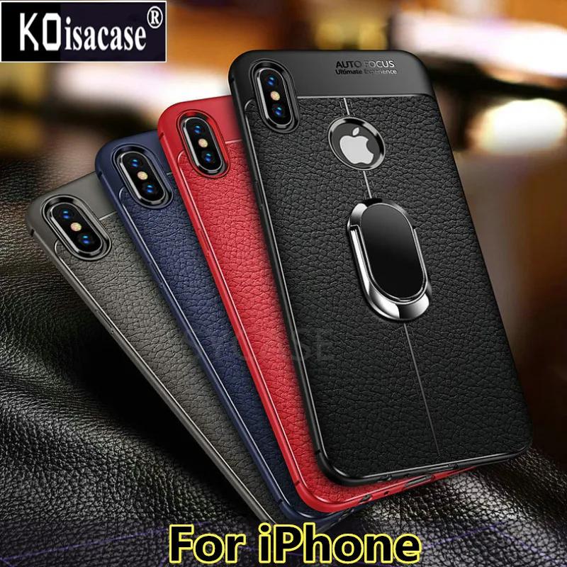 

Koisacase Soft TPU Litchi pattern leather phone case For iPhone 5 5S SE 6 6S 7 8 Plus X XR Xs Max Magnetic Car Holder Back cover