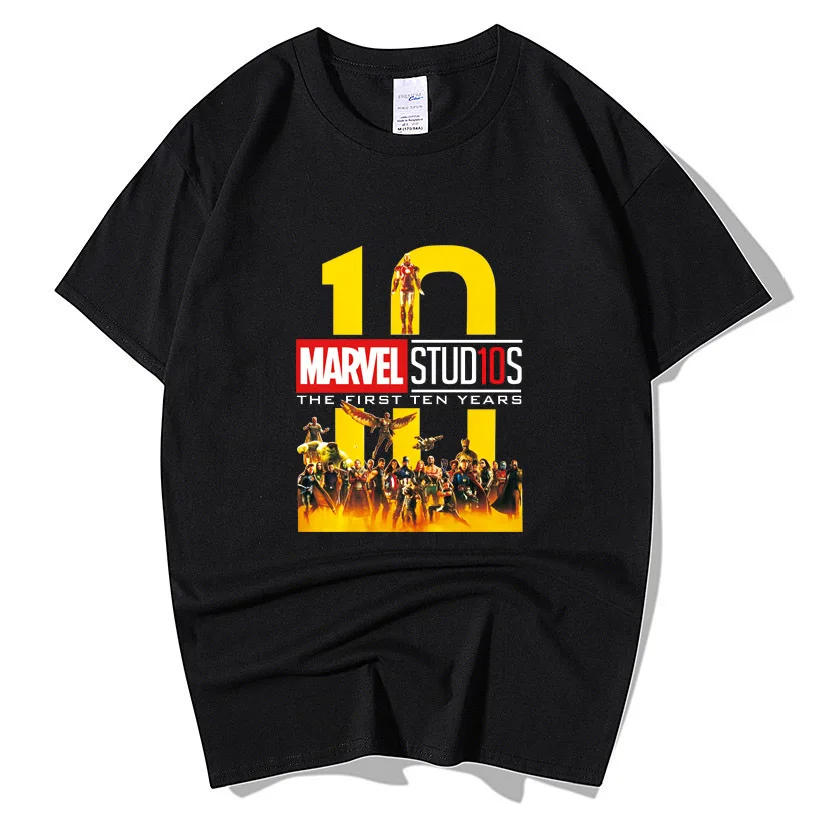 

Marvel Studios 10 Years T Shirt Ironman Superman Batman Captain America The Flash Black Widow Spiderman Hulk Thor Cosplay Tshirt