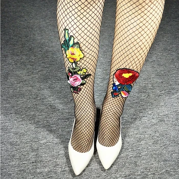 

Fashion Hollow Black Embroidered Big Mesh Pantyhose Women Transparency Erotic Lolita Fish Net Tights Sexy Long Fishnet Stocking