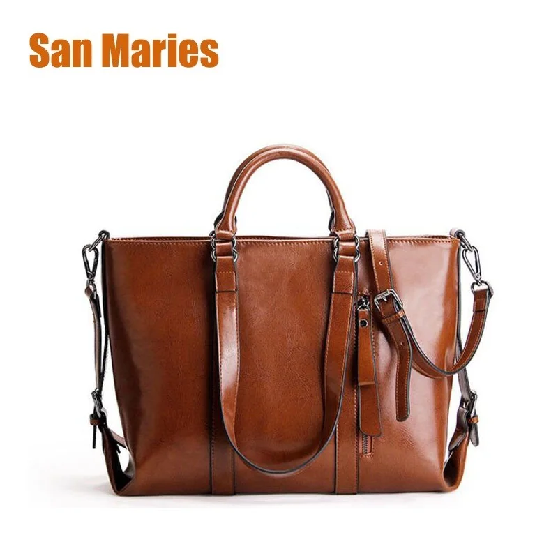 

San Maries Women Genuine Leather Tote Bag Ladies Real Leather Girl Leather Handbags Free Shipping Shoulder Bags 2018 Top Sell