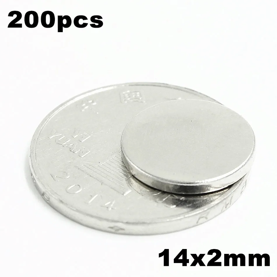 

200pcs 14x2mm Super Powerful Strong Bulk Small Round NdFeB Neodymium Disc Magnets Dia 14mm x 2mm N35 Rare Earth NdFeB Magnet