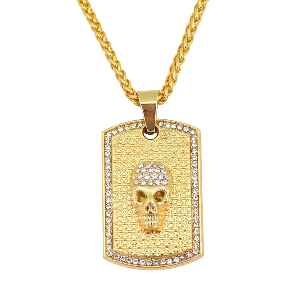 

Bling bling hip hop skull micro pave with AAA zircon pendant dog tag necklace,iced out jewelry