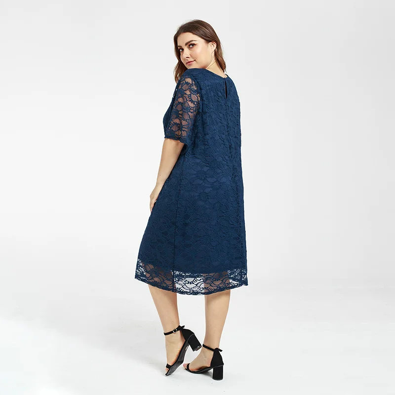 

Office Lady Lace navy Dress MAXI Loose Hallowed Autumn Dress