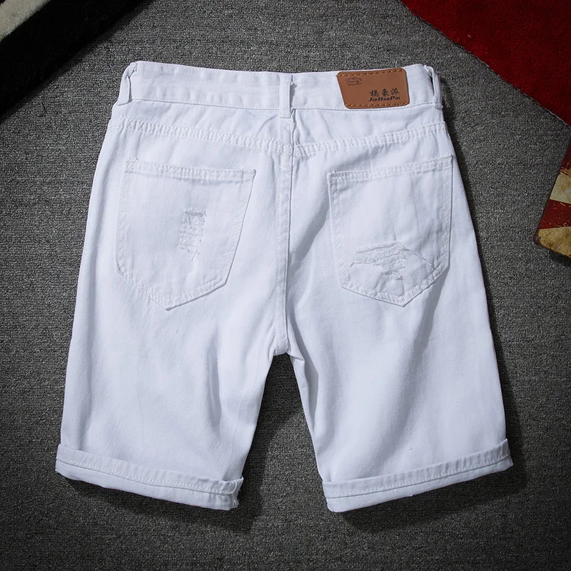 Men White Denim Shorts New Summer Men Holes Short Jeans Men Cotton stretches Casual Denim Shorts