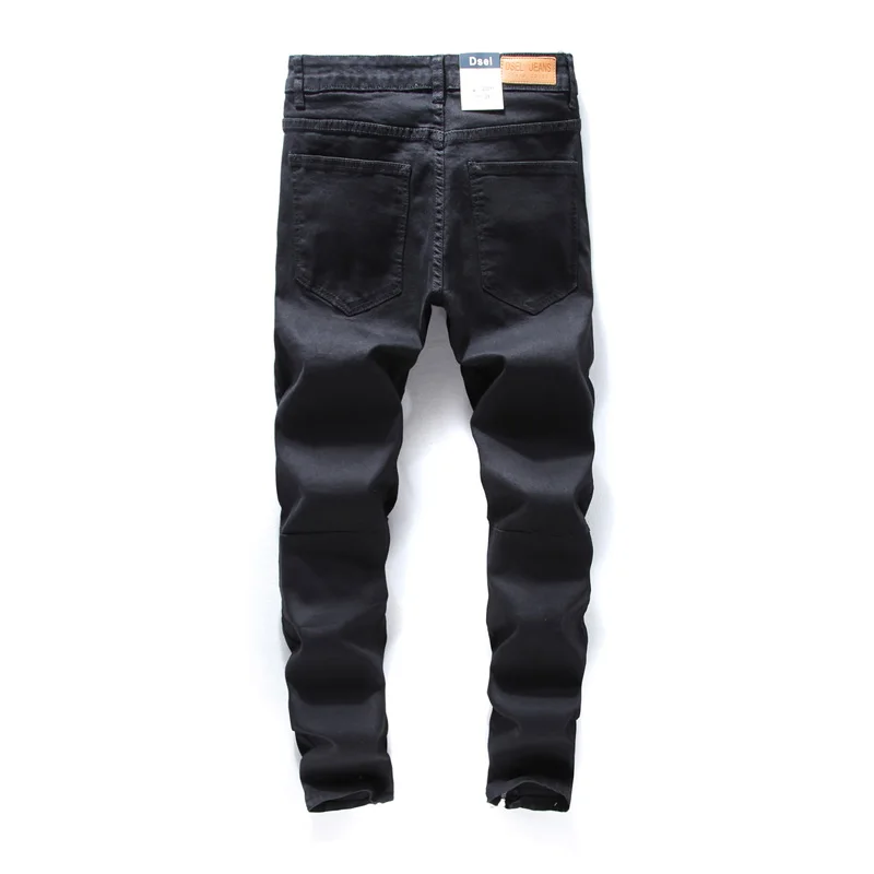American Streetwear Men Jeans Black Color Ripped Jeans Hole Pants High Quality Elastic Cotton Zipper Bottom Hip Hop Jeans Men