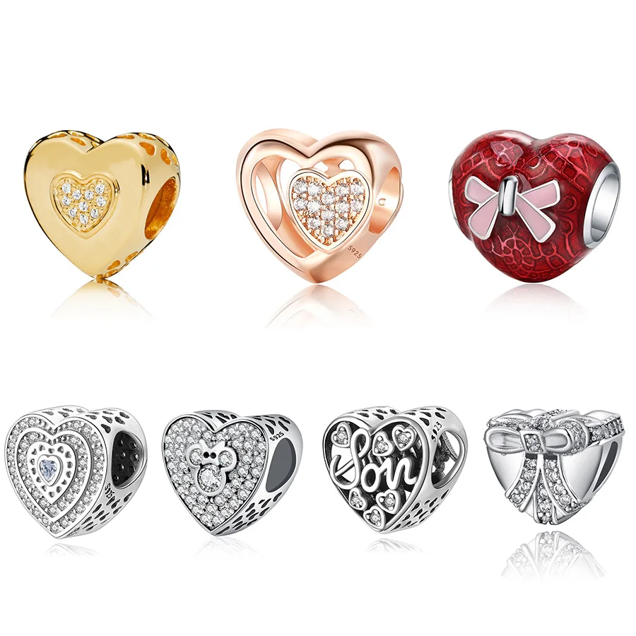 

Silver Charm Bead Heart Shape Rose Gold Red Color Mouse Heart Shape For Original Pandora Charm Women Bracelets & Bangles Jewelry