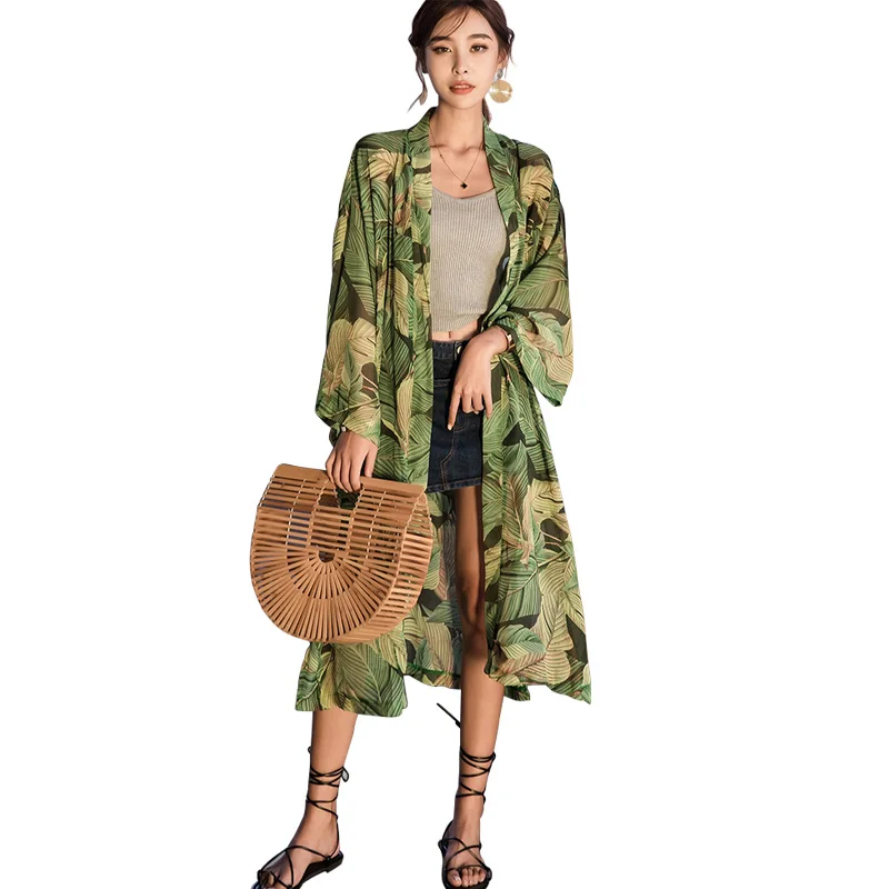 Runway Summer Fashion Women Floral Print Long Kimono Cardigan Long Sleeve Summer Blouse Blusas Bohemian Chiffon Vintage Kimono