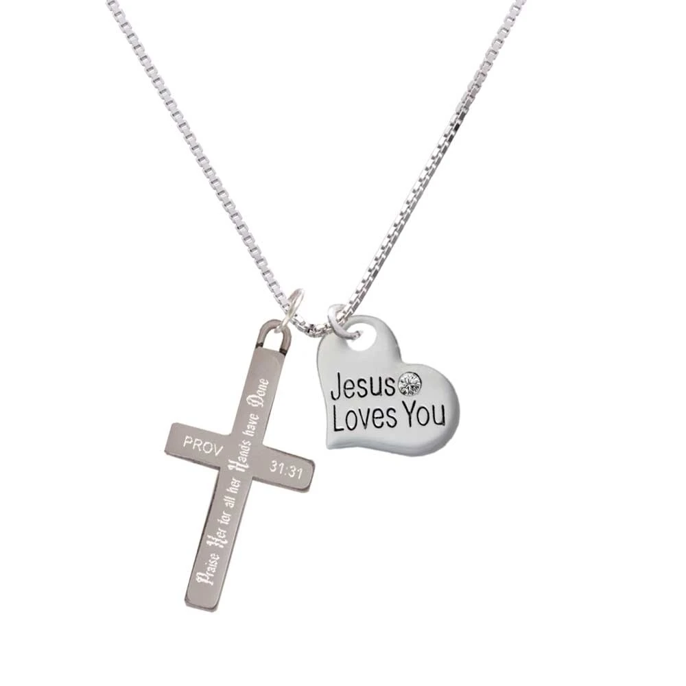 Large Jesus Loves You Heart - Praise Her - Cross Necklace