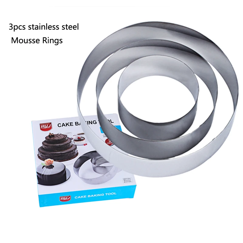 

3PCS/Set Stainless Steel Mousse Rings Cookie Cutter Big Round Shape Baker Mold Fondant Jelly Cake Cutter Baking Tool Kitchen