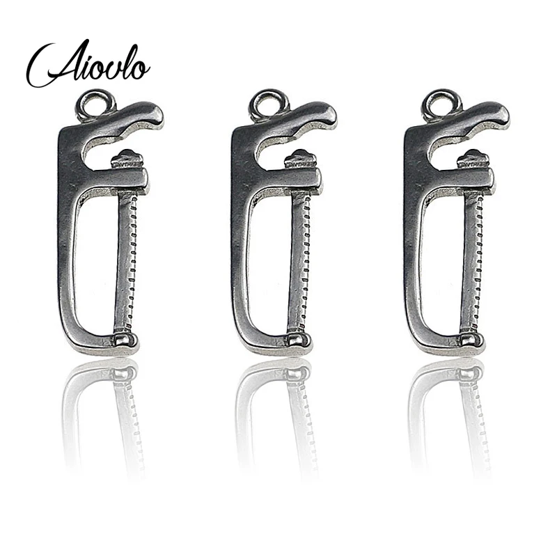 

Aiovlo 5pcs/lot Never Fade Stainless Steel Retro Hand Saw Pendant Padlock Charms for Diy Necklace Jewelry Making Accessories