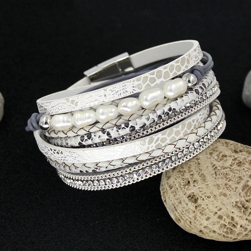

VONNOR Women Bracelet Multilayer Leather Rope Winding Bangle Bracelets Natural Pearl String Bracelet Famale Jewelry Dropshipping