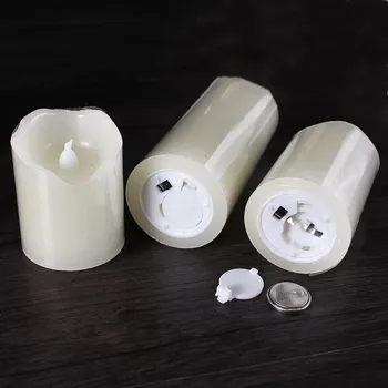 

set of 3 CR2032 Battery powered Flameless Led Pillar Candle Paraffin Wax wavy Edge lamp Home Wedding party decor 5CM(Dia.)-Amber
