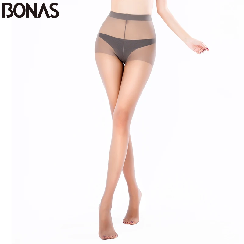 BONAS 15D размера плюс нейлоновые колготки женские одноцветные прозрачные колготки модные большие размеры черные устойчивые Колготки Чулочные изделия женские
