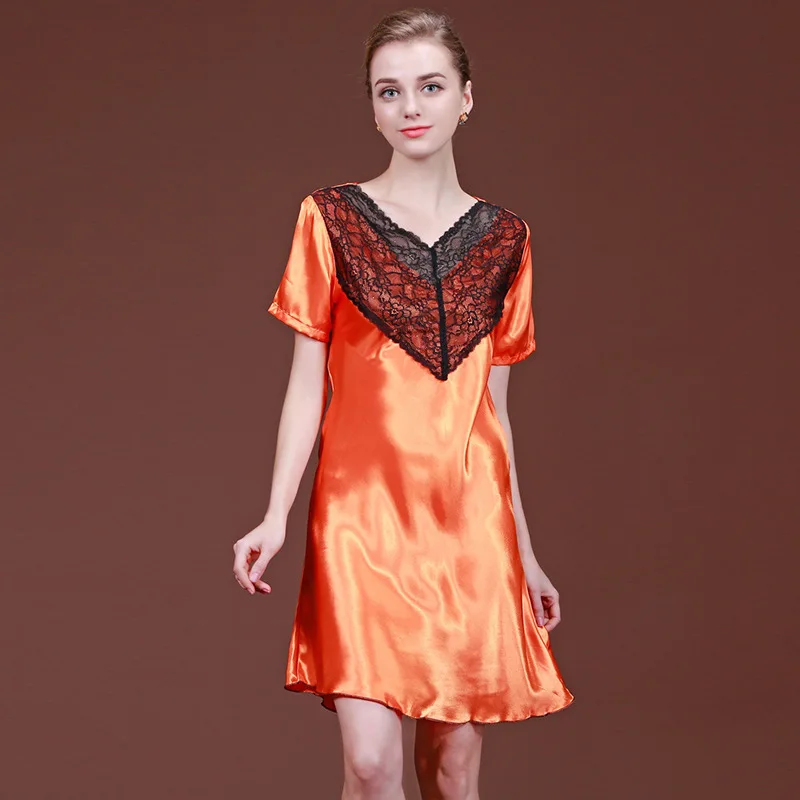 Summer Mini Sleep Dress Women Lingerie V Neck Short Sleeve Silk