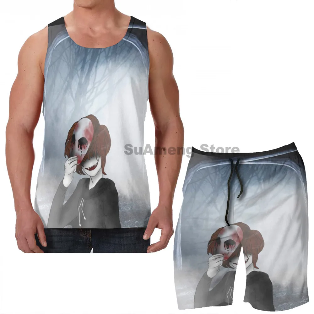 

Summer Casual funny print men Tank Tops Women eyeless jack men Board beach shorts women sets fitness sleeveless vest