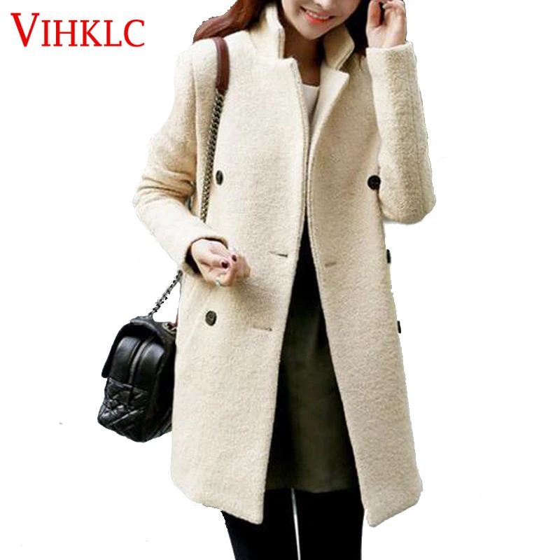 Winter Wool Coat Women 2020 New Fashion Korean Beige Double-Breasted Coat  Slim Thick Long-Sleeved Jacket big size XXL G380