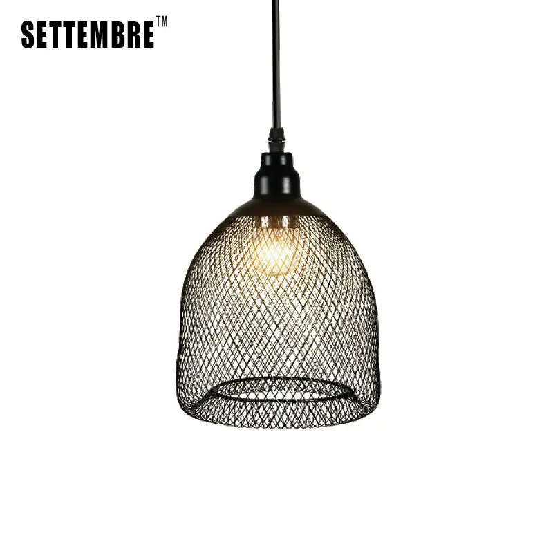 

Vintage Metal Pendant Light Fixture Black Mesh Kitchen Dining Room Ceiling Fixture Lighting 1 Retro bulb lampara de la vendimia