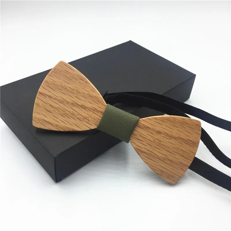 Oak Wooden Bow Tie And Handkerchief Set Men's Plaid Bow Tie Wood Hollow