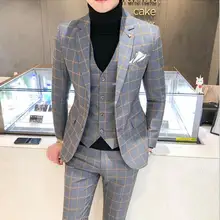S-5XL, новинка, мужской Клетчатый костюм из трех предметов, большой размер, Корейская версия, деловой Повседневный костюм для стилиста, сценический костюм
