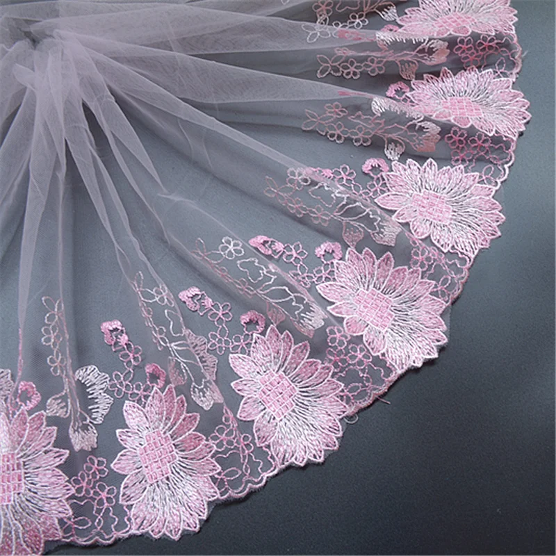 

1yard 24cm Width Exquisite Net Embroidery Pink Lace Trimmings Decorative No stretch Lace Fabric DIY clothing accessories