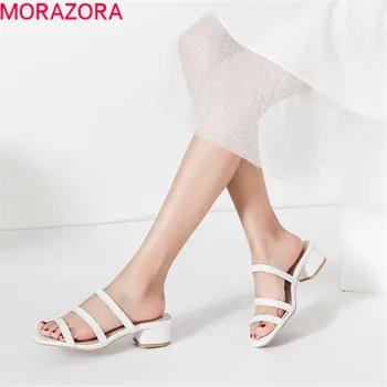 

MORAZORA 2020 new arrival cow leather women sandals simple square heels summer shoes comfortable fashion party shoes woman