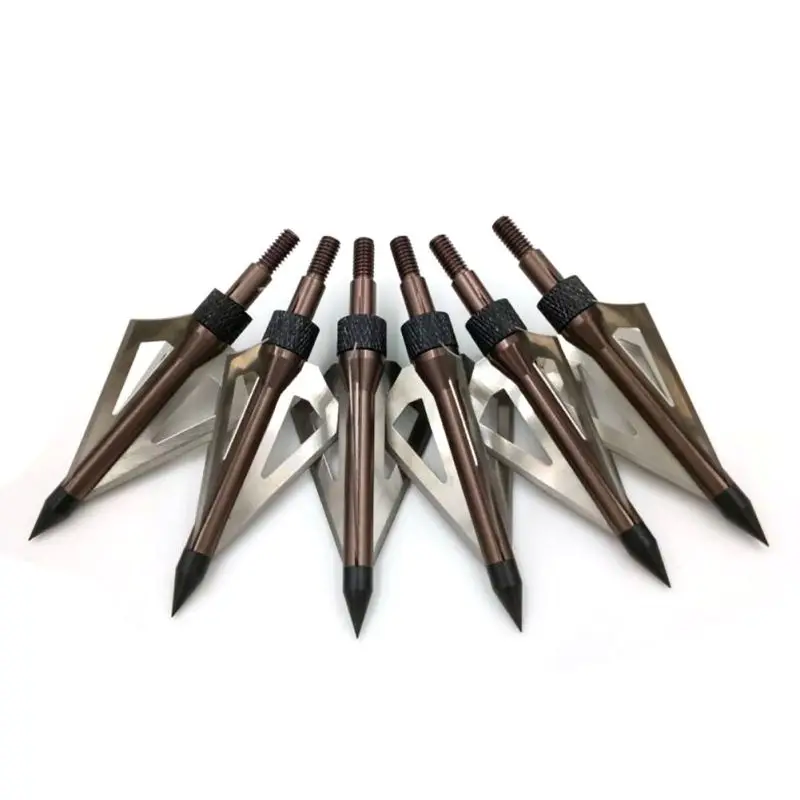 

6Pcs Brown 3 Fixed Blade Archery Broadheads 100 Grain Arrow Head Hunting Arrow New