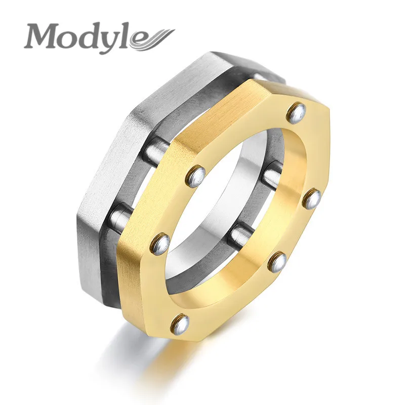 

Modyle Double Layered Men's Ring Stainless Steel Gold Silver Two Tone Irregular Polygon Collection Geometric Jewelry