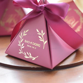 

Free shipping 100pcs custom logo tie a knot ribbon Wedding reception Baby Shower Birthday Guests Favors Candy Boxes