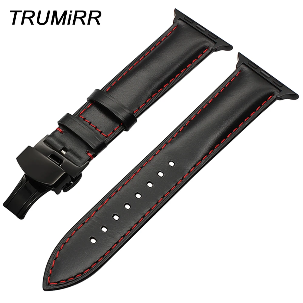 Ceny Włoski Łydki Prawdziwej Sk oacute;ry Watchband dla 38mm 42mm iWatch Apple Watch Band Stali Motyl Klamra Pasek Pasek Na Rękę bransoletka