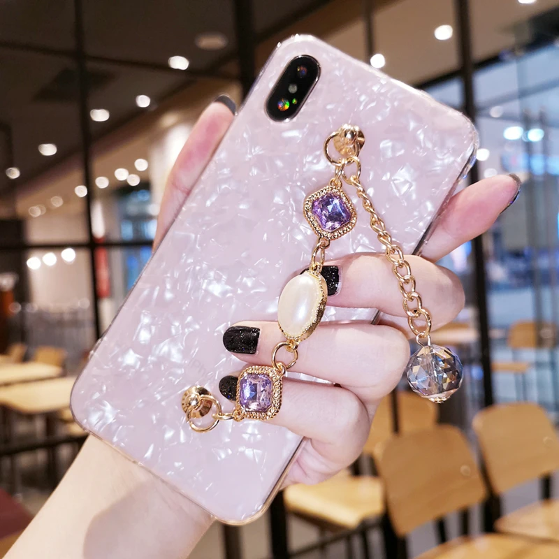 

3D Shiny Pearl Gem Fashion Metal Bracelet cover for iphone MAX XS XR 5 6 7 8plus for samsung S8 9 10 plus Note8 9 phone cases