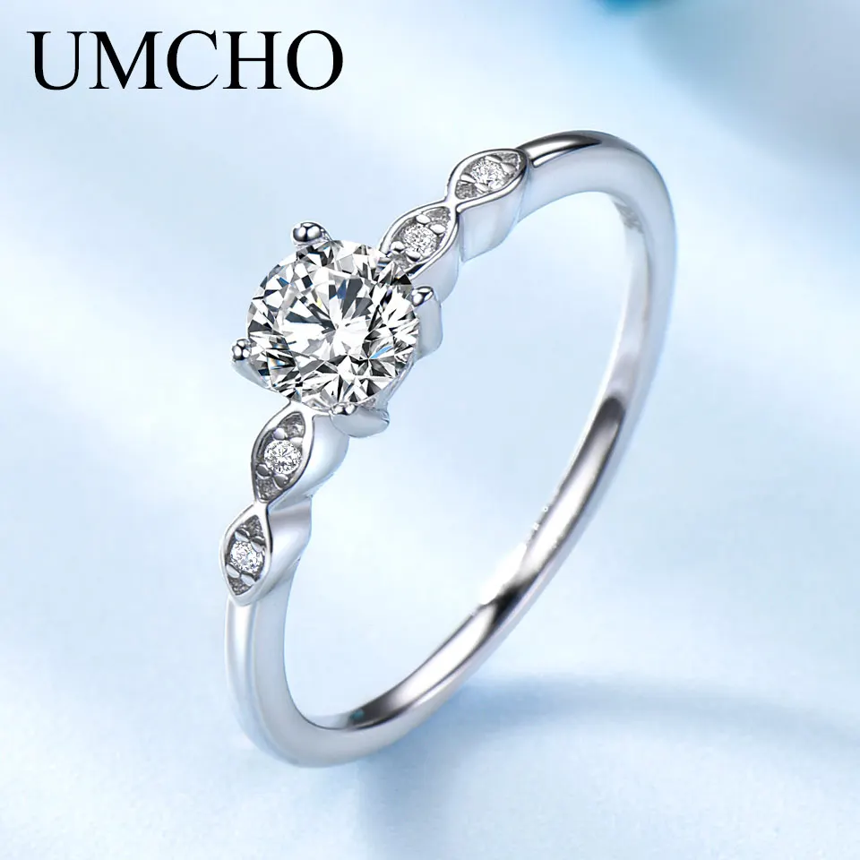 UMCHO 925 Sterling Silver Luxury Bridal Cubic Zirconia Rings for Women Solitaire Engagement Wedding Band Party Gift Jewelry