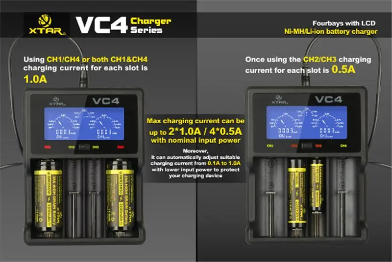 XTAR VC4 ЖК-экран USB зарядное устройство для 18650 26650 14500 батареи модели радиоуправляемого дрона запчасти