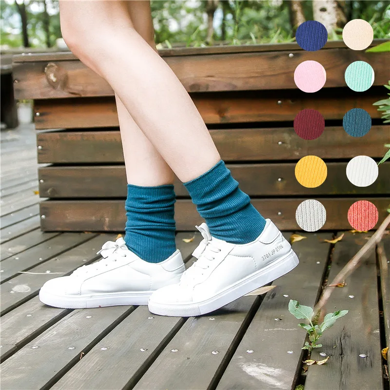 Япония вертикальные полосы сплошной Винтаж школы Для женщин Носки для девочек 13 Цветов милые зимние высокие девушки мода теплые носки