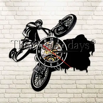 

1Piece BMX Motorcycle Extreme Sports Silhouette Modern Design Vinyl Record Wall Clock Home Decor Cycling Wall Watch Time Art