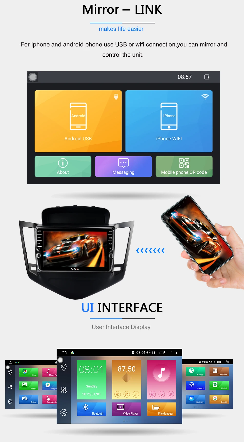 Best Funrover octa core 2 din android 9.0 car dvd multimedia player For Chevrolet Cruze 2009-2013 car radio gps navigation stereo DSP 12