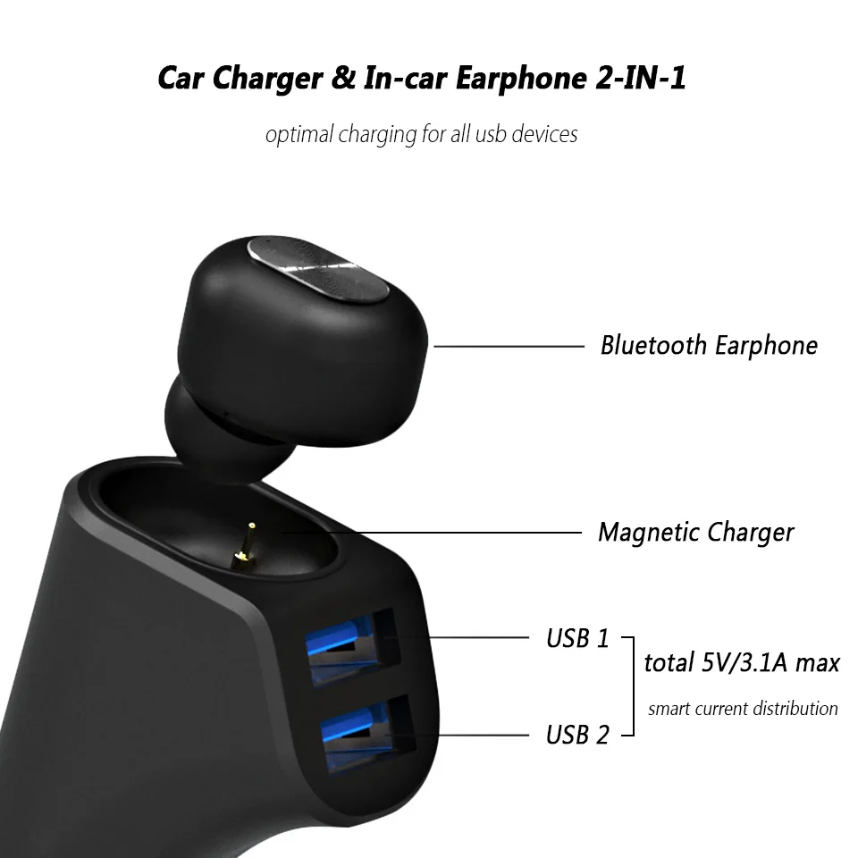 Bluetooth гарнитура 2 в 1 автомобильное зарядное устройство комплект громкой связи 3.1A