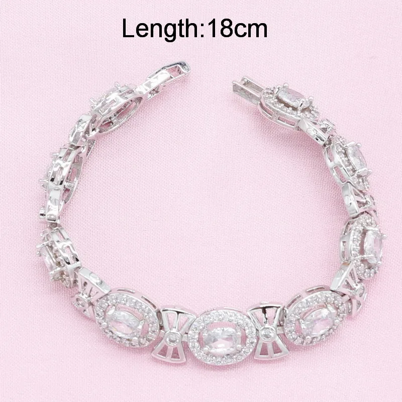 925 Silver Jewelry Sets with Bracelet For Women White AAA Zirconia Stud Earring Pendant Necklace Ring Birthday Wedding Gift