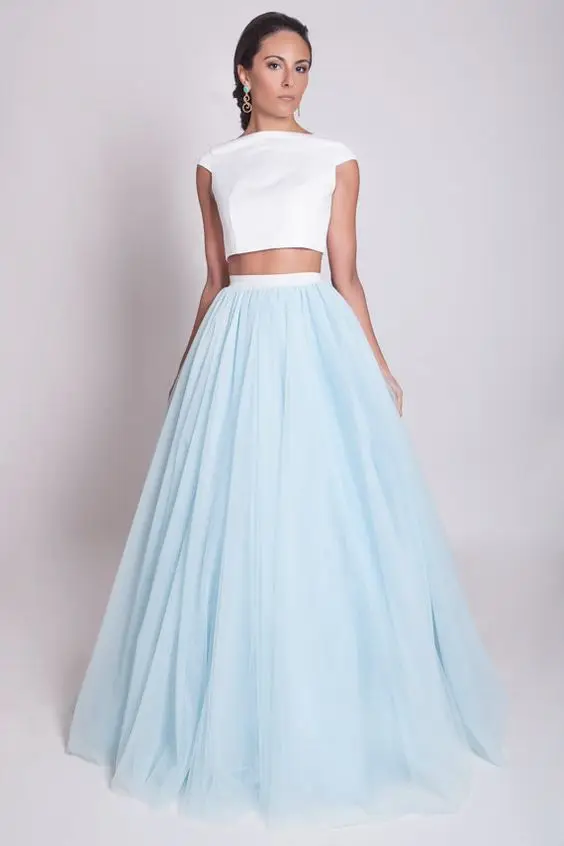 

Free Shipping 100cm Blue Long Skirts Maxi Adult Tulle Skirt New Elegant falda tul mujer
