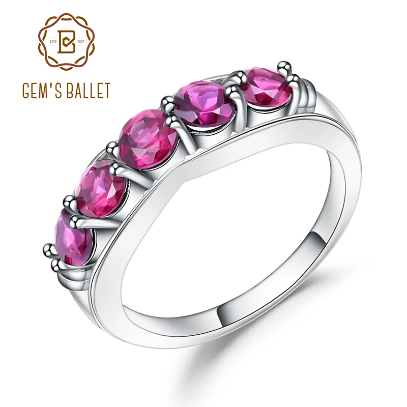 GEM'S BALLET 1.84Ct Natural Rhodolite Garnet Gemstone Ring Solid 925 Sterling Sliver Wedding Band Rings For Women Fine Jewelry GEM'S BALLET 1.84Ct Natural Rhodolite Garnet Gemstone Ring Solid 925 Sterling Sliver Wedding Band Rings For Women Fine Jewelry