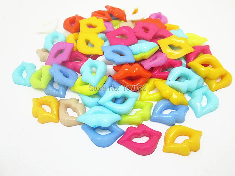 

100pcs/lot 13x18mm Lip Shaped Embellishments Scrapbooking Plastic Buttons Flatback Buttons Doll Accessories Crafts