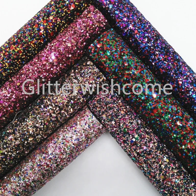 

Glitterwishcome 21X29CM A4 Size Vinyl For Bows Chunky Glitter Leather Fabirc Faux Leather Sheets for Bows, GM273A
