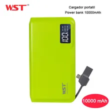 WST power Bank 10000 мАч Внешний аккумулятор светодиодный цифровой дисплей со встроенным кабелем Cargador Portatil для iPhone/Android