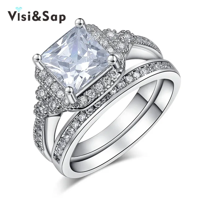 visisap white gold color ring bridal sets big square stone cz vintage wedding ring for women - Big Wedding Ring visisap white gold color ring bridal sets big square stone cz vintage wedding ring for women - Big Wedding Ring