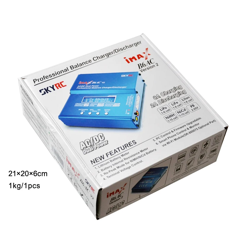 Балансирующее зарядное устройство SKYRC iMAX B6AC V2 6A 50 Вт AC/DC Lipo NiMH Pb/Dis с адаптером и ЖК