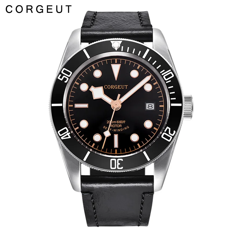 

41MM Corgeut black dial top brand luxury watch clock Luminous sapphire glass Mechanical male Mens Automatic Wristwatch