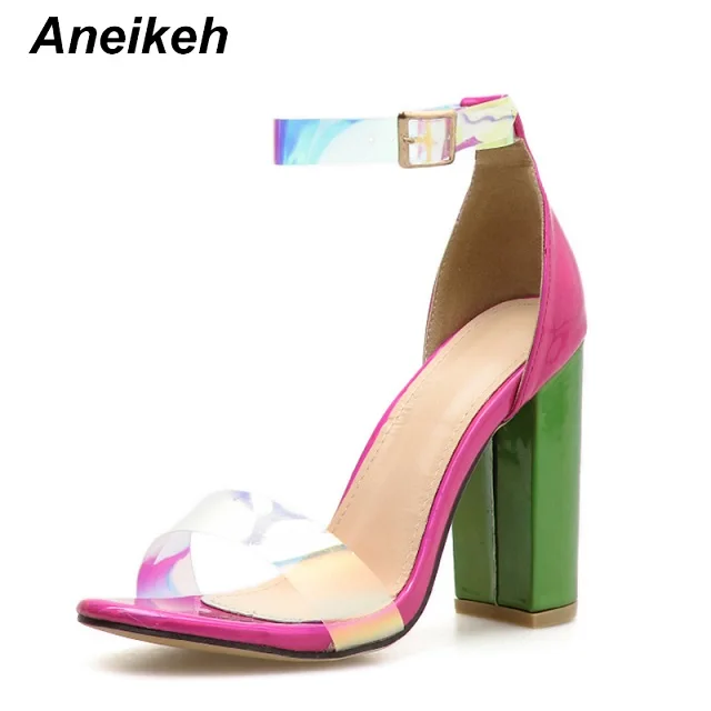Aneikeh/ новые летние женские сандалии модные, пикантные Цвет Ремешок на щиколотке с открытым носком с босоножки на высоком каблуке размеры 4–9 - Цвет: Rose red