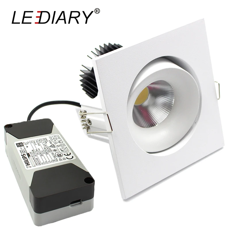 

LEDIARY 100mm Cut Hole Aluminum 360-degree Rotation COB Downlight Angle Adjustable Square Ceiling Lamp Isolated CE Driver 9W/13W