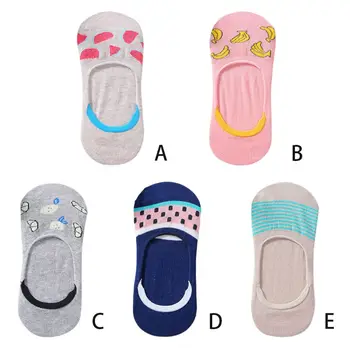 

Women Girls Summer Low Cut Invisible Short Boat Socks Cute Watermelon Fruit Stripes Printed Non-Slip Silicone Cotton Hosiery