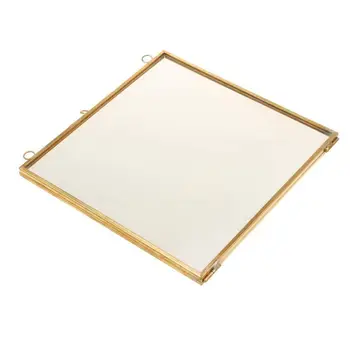 

Vintage Hanging Metal Photo Frame Glass and 2 Glass Side gold transparent
