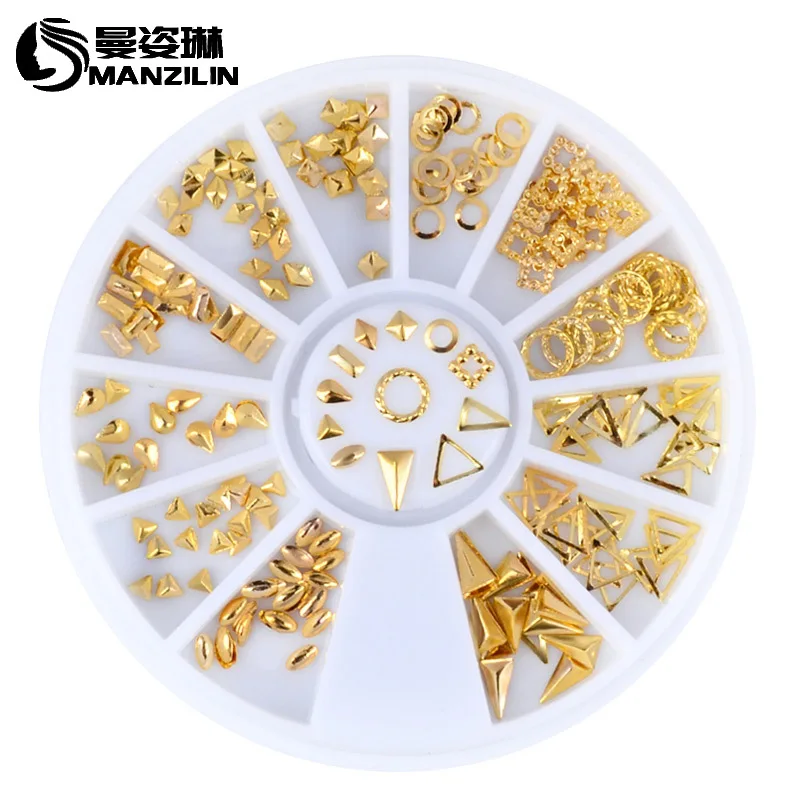 

1 Box Gold Metal Hollow Nail Art Studs Decorations Droptear Triangle Square Designs Nail Tips Accessories Manicure Tools